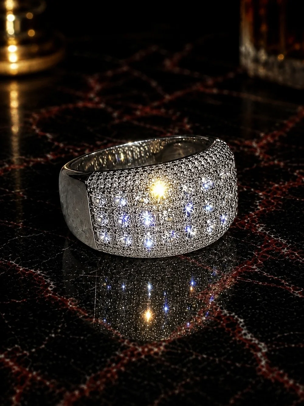 Men’s Size 8 Silver Tone CZ Iced Out Wide Statement Ring